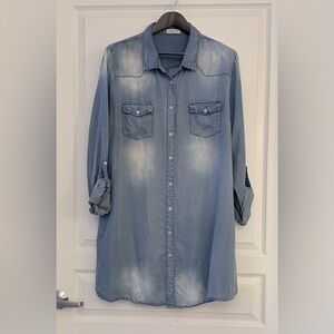 Casual Blue Long Sleeve Denim Dress